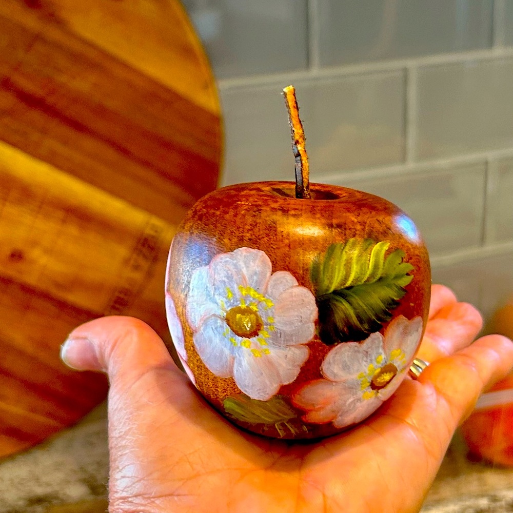 Wooden Oak Apple Hand Painted Hand Spun